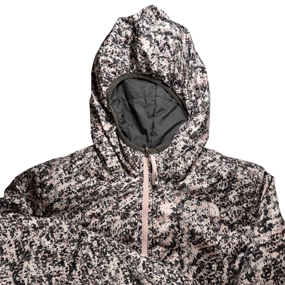 The North Face Girls Reversible Puffer Hooded Jacket Pink Black Gray Large 14-16